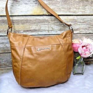 B. Makowsky Tan Brown Genuine Leather Purse Shoulder Bag Hobo